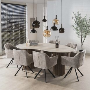 LifestyleFurn Organische Eettafel Laycie Keramiek in Travertinlook, 215 x 122cm - Beige