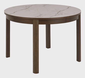 Bendt Ronde Uitschuifbare Eettafel Jawana Marmerlook en eikenfineer, 120cm - Beige