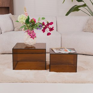 Bendt Salontafel Flavian Glas, Set van 2 stuks - Bruin - Vierkant