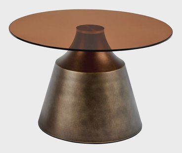 Bendt Ronde Salontafel Tameeka Glas en brons staal, 70cm - Bruin