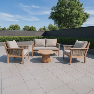 Livingfurn Loungeset Malaga Teakhout, Met bank, 2 stoelen en tafeltje - Naturel