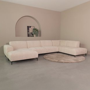 LABEL51 U-bank Merido Rechts, 368cm, Raven stof - Naturel