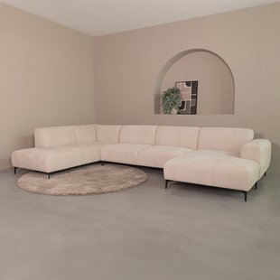 LABEL51 U-bank Merido Links, 368cm, Raven stof - Naturel
