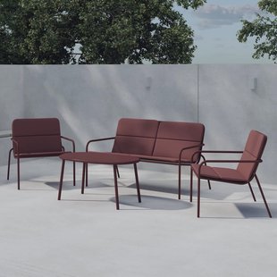 Nohr Loungeset Shayn Met bank, 2 stoelen en tafel - Burgundy
