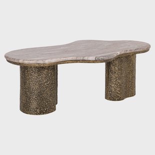 Richmond Organische Salontafel Abandos Marmer en Brass Antique, 131 x 74cm - Goud