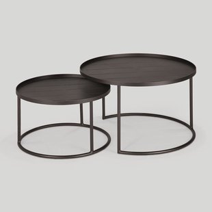 Ethnicraft Ronde Outdoor Bijzettafel Tray Aluminium, Set van 2 stuks - Dark Bronze