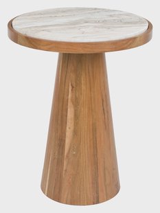 ZILT Ronde Bijzettafel Dejuan Marmer en acaciahout, 40cm - Naturel