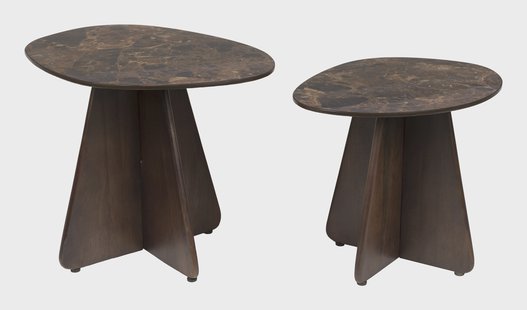 ZILT Organische Bijzettafel Rissa Marmer en mangohout, Set van 2 stuks - Bruin