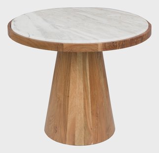 ZILT Ronde Salontafel Dejuan Marmer en acaciahout, 50cm - Naturel