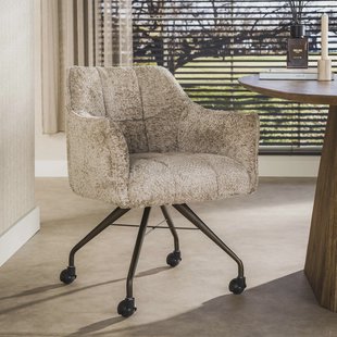 LifestyleFurn Eetkamerstoel op wielen Thandie Alura stof - Zand/Bruin