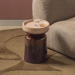WOOOD Ronde Bijzettafel Tumo Keramiek, 35cm - Paars/Bruin