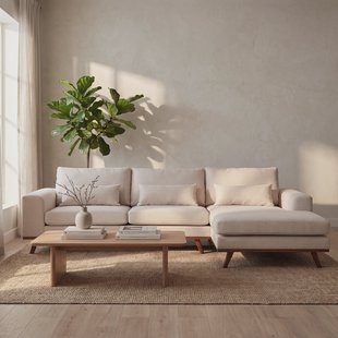 BASE 3-zits Hoekbank Kirstan Rechts, 283cm, Grande stof - Beige