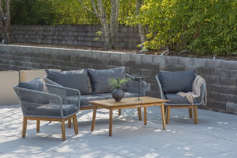 Nohr Loungeset Chandni Acaciahout, Met bank, tafel en 2 stoelen - Grijs