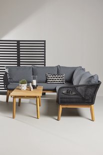 Nohr Loungeset Chandni Acaciahout, Met hoekbank en tafel - Zwart