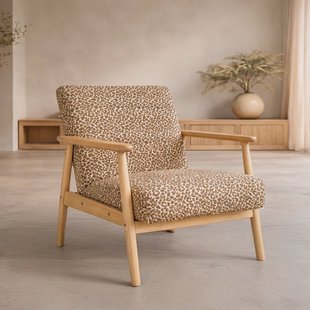 Nohr Fauteuil Garren Geweven stof en hout - Bruin luipaardprint