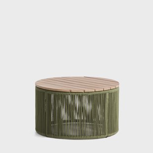 Kave Home Ronde Salontafel Dandara Acaciahout en touw, 60cm - Donkergroen