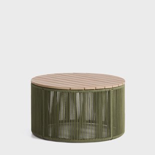 Kave Home Ronde Salontafel Dandara Acaciahout en touw, 70cm - Donkergroen