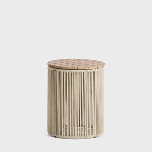 Kave Home Ronde Bijzettafel Dandara Acaciahout en touw, 40cm - Ecru