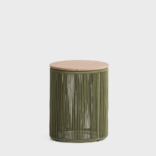 Kave Home Ronde Bijzettafel Dandara Acaciahout en touw, 40cm - Donkergroen