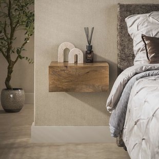 LifestyleFurn Zwevend Nachtkastje Dulse Mangohout, Met 1 lade - Bruin