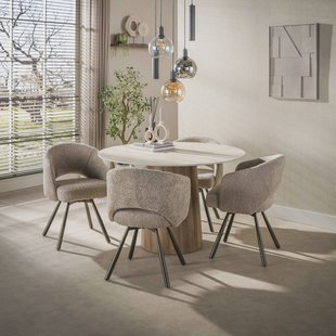 LifestyleFurn Ronde Eettafel Laycie Keramiek in Travertin-look, 120cm - Bruin