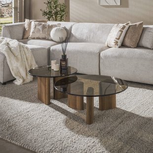 LifestyleFurn Ronde Salontafel Kely Brons glas, Set van 2 stuks - Bruin