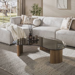 LifestyleFurn Organische Salontafel Kely Brons glas, 131 x 86cm - Bruin