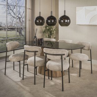 LifestyleFurn Deens Ovale Eettafel Kely Brons glas, 215 x 105cm - Bruin - Ovaal