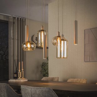 LifestyleFurn Hanglamp Faiga Glas en beige metaal, 4+3-lamps