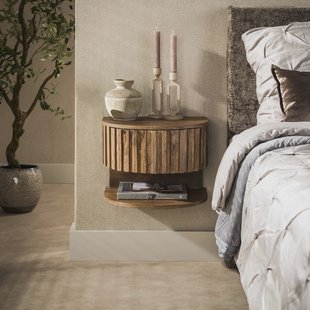 LifestyleFurn Zwevend Nachtkastje Ivorie Mangohout, Met 1 lade en open vak - Bruin