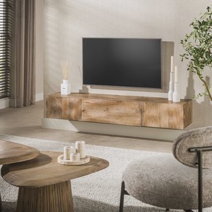 LifestyleFurn Zwevend TV-meubel Cherity Mangohout, 160cm - Bruin