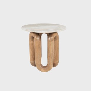 By-Boo Ronde Bijzettafel LoopStone Marmer en mangohout, 52cm - Natuurlijk