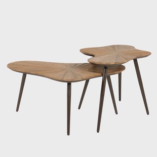 By-Boo Organische Salontafel Loma Teakhout, Set van 2 stuks - Natuurlijk