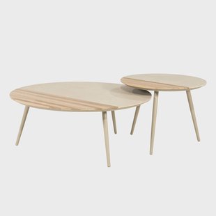 By-Boo Organische Salontafel Diago Keramiek en teakhout, Set van 2 stuks - Natuurlijk