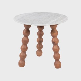 By-Boo Ronde Bijzettafel Nelo Marmer en mangohout, 50cm - Bruin