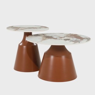 By-Boo Ronde Salontafel Roka Gesinterde steen, Set van 2 stuks - Bruin