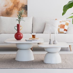 Tower Living Salontafel Barza Mangohout, Set van 2 stuks - Off White