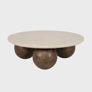 Eleonora Ronde Salontafel Babs Marmer en mangohout, 89cm - Bruin