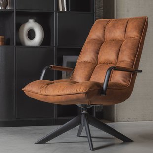 WOOOD Draaifauteuil Jouke Lederlook, Met armleuning - Cognac