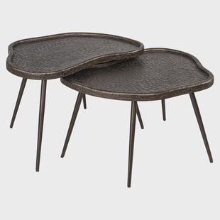 Richmond Salontafel Bean Mdf/Metaal, 76 x 58cm, Set van 2 stuks - Zilver - Organisch