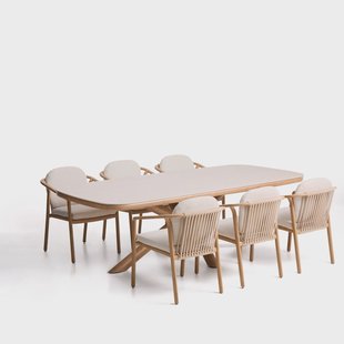Kave Home Tuinset Mirtia Met Martia tuintafel en 6 Sirte stoelen, 240 x 110cm - Naturel
