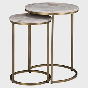 Richmond Ronde Bijzettafel Bottega Marmer, Set van 2 stuks - Blush Beige