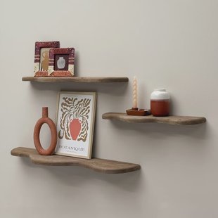 Brix Organische Wandplank Livo Mangohout, set van 3 stuks - Bruin