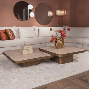 Richmond Salontafel Claridge Keramiek in travertin-look, set van 2 stuks - Beige - Vierkant