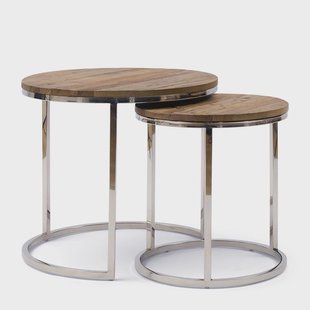 Rivièra Maison Ronde Bijzettafel Soho Iepenhout, Set van 2 stuks - Naturel