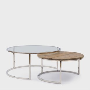 Rivièra Maison Ronde Salontafel Soho Iepenhout en glas, Set van 2 stuks - Naturel