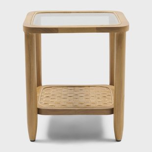 Rivièra Maison Vierkante Bijzettafel Nusa Dua Teakhout en glas, 40 x 40cm - Naturel