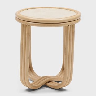 Rivièra Maison Ronde Bijzettafel Sant Miquel Marmer en rattan, 40cm - Naturel