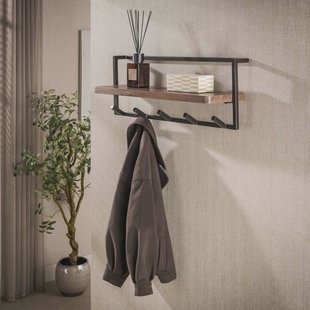 LifestyleFurn Kapstok Robertson Acaciahout, Met 5 haken en plank - Bruin