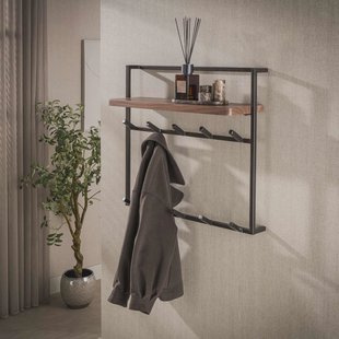 LifestyleFurn Kapstok Robertson Acaciahout, Met 10 haken en plank - Bruin
